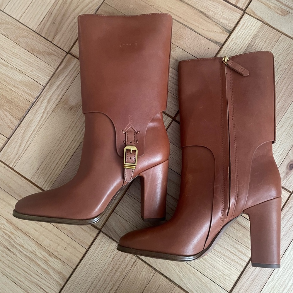 Franco Sarto Wyatt Mid-Calf Cognac Leather Boot